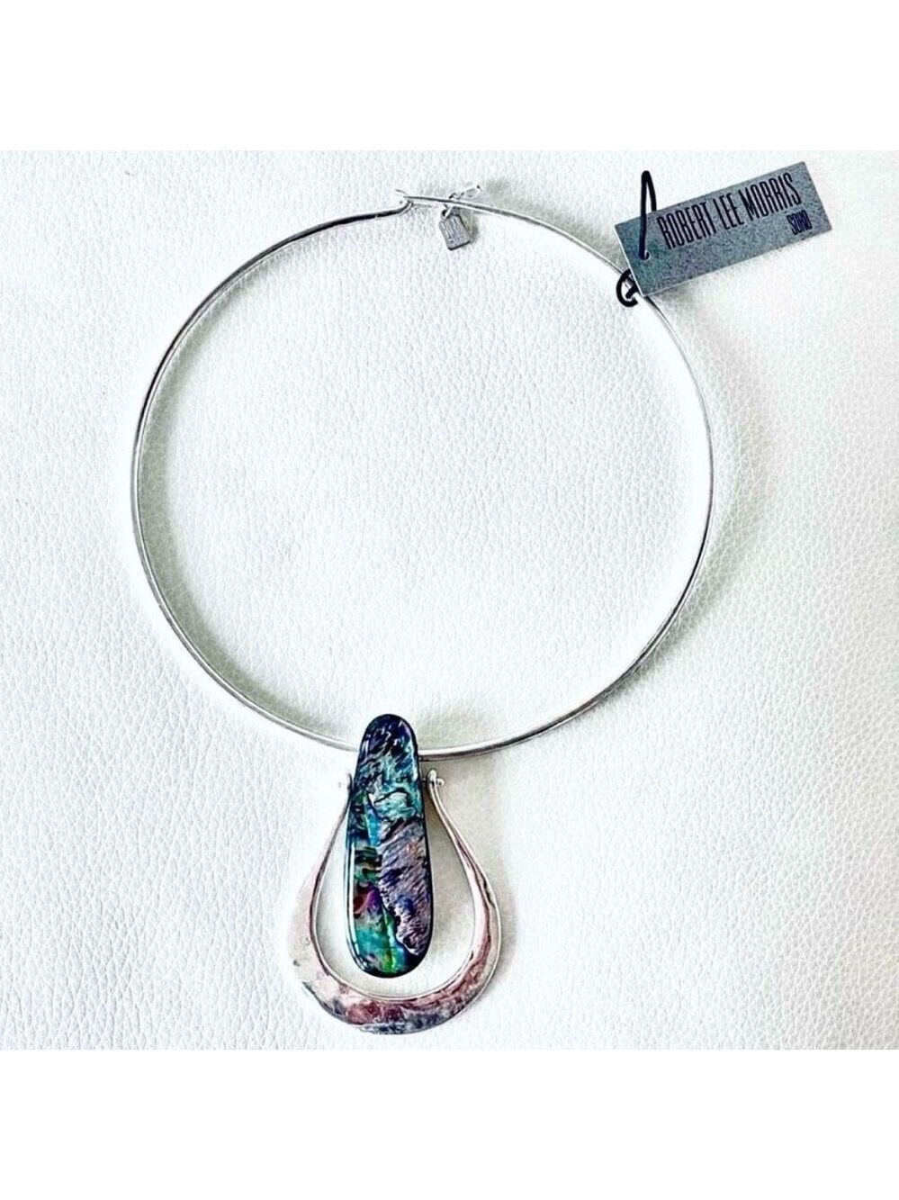 LAST ONE NWT Robert Lee Morris Silver Necklace Chocker Style big abalone pendan